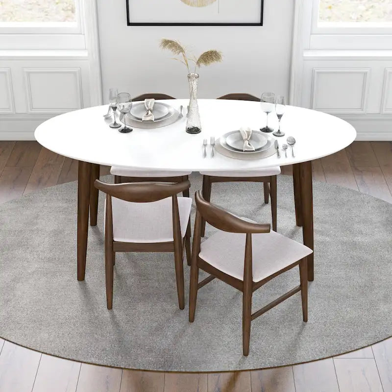 67-Inch Mid-Century Modern Solid Wood Oval Dining Table in White