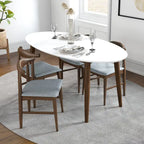67-Inch Mid-Century Modern Solid Wood Oval Dining Table in White