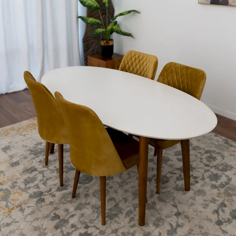 67-Inch Mid-Century Modern Solid Wood Oval Dining Table in White