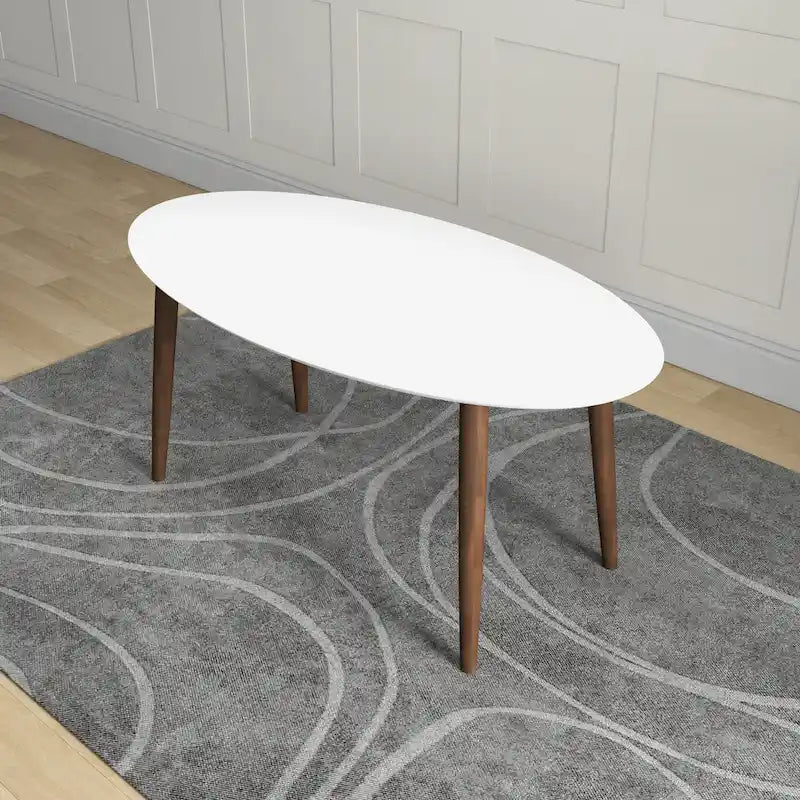 67-Inch Mid-Century Modern Solid Wood Oval Dining Table in White