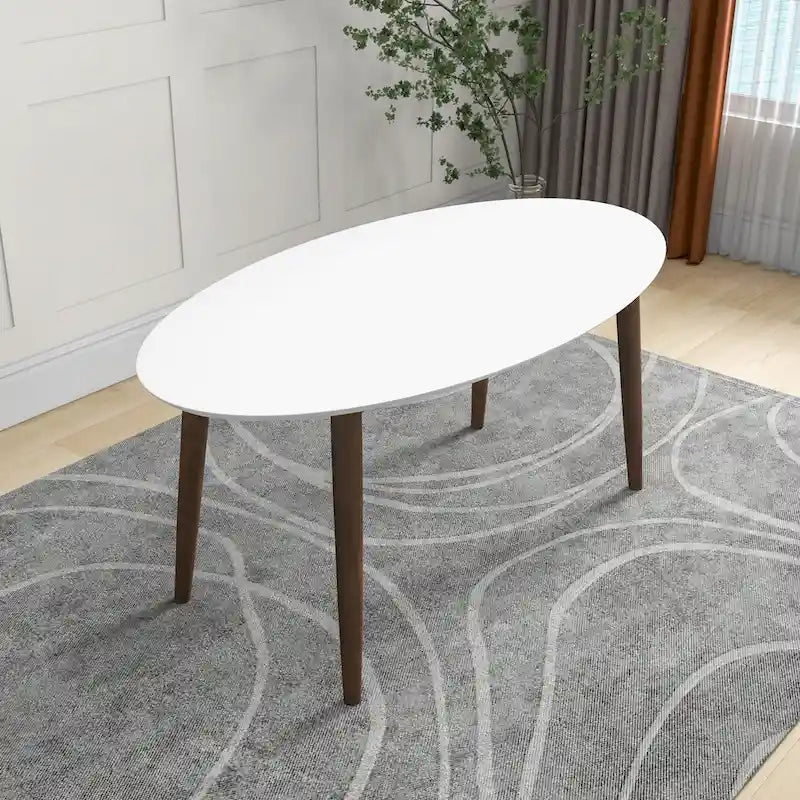 67-Inch Mid-Century Modern Solid Wood Oval Dining Table in White