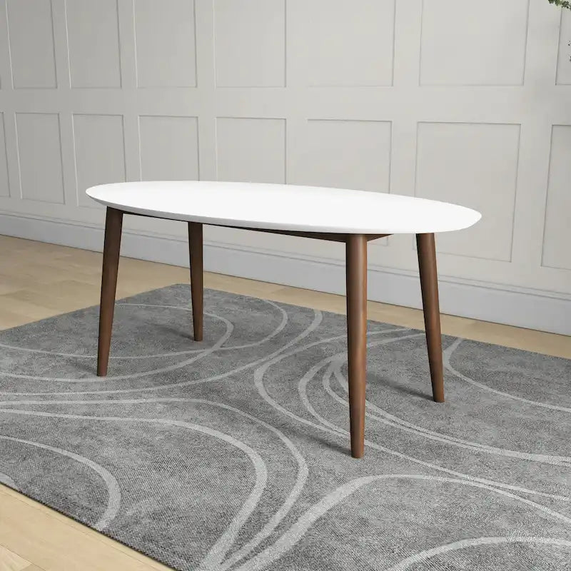 67-Inch Mid-Century Modern Solid Wood Oval Dining Table in White