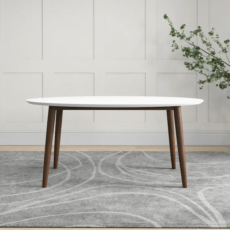67-Inch Mid-Century Modern Solid Wood Oval Dining Table in White