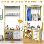 4-in-1 Hall Tree with Shoe Bench, Drawers and 17 Hooks