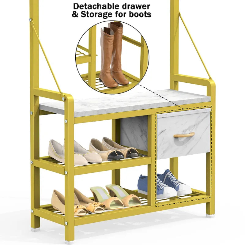4-in-1 Hall Tree with Shoe Bench, Drawers and 17 Hooks