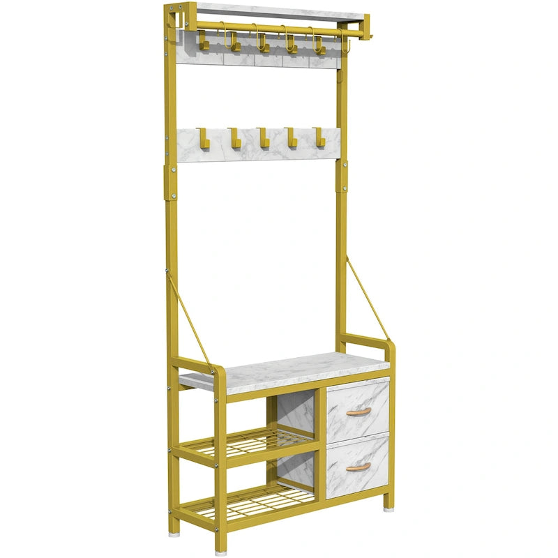 4-in-1 Hall Tree with Shoe Bench, Drawers and 17 Hooks