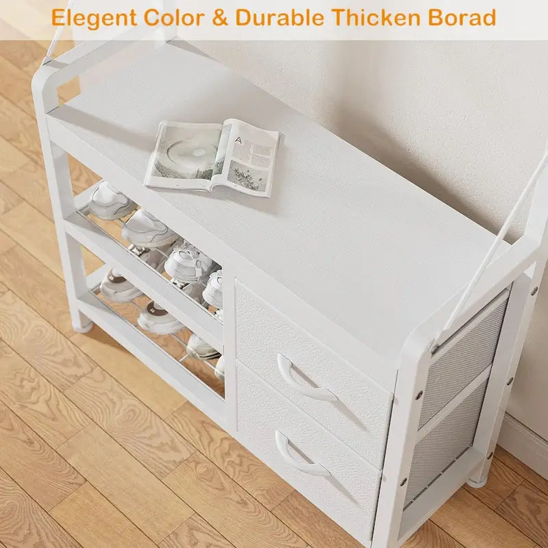 4-in-1 Hall Tree with Shoe Bench, Drawers and 17 Hooks