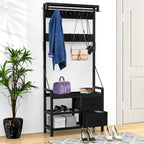 4-in-1 Hall Tree with Shoe Bench, Drawers and 17 Hooks