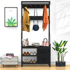 4-in-1 Hall Tree with Shoe Bench, Drawers and 17 Hooks