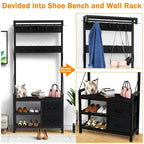 4-in-1 Hall Tree with Shoe Bench, Drawers and 17 Hooks