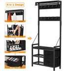 4-in-1 Hall Tree with Shoe Bench, Drawers and 17 Hooks