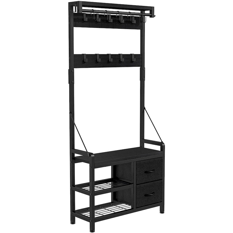4-in-1 Hall Tree with Shoe Bench, Drawers and 17 Hooks