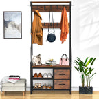 4-in-1 Hall Tree with Shoe Bench, Drawers and 17 Hooks