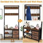 4-in-1 Hall Tree with Shoe Bench, Drawers and 17 Hooks