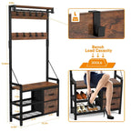 4-in-1 Hall Tree with Shoe Bench, Drawers and 17 Hooks
