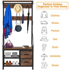 4-in-1 Hall Tree with Shoe Bench, Drawers and 17 Hooks