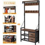 4-in-1 Hall Tree with Shoe Bench, Drawers and 17 Hooks