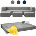 Queen Convertible Velvet Futon Sofa Bed with 3 Ottomans