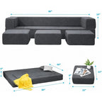 Queen Convertible Velvet Futon Sofa Bed with 3 Ottomans