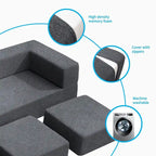 Queen Convertible Velvet Futon Sofa Bed with 3 Ottomans