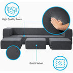 Queen Convertible Velvet Futon Sofa Bed with 3 Ottomans