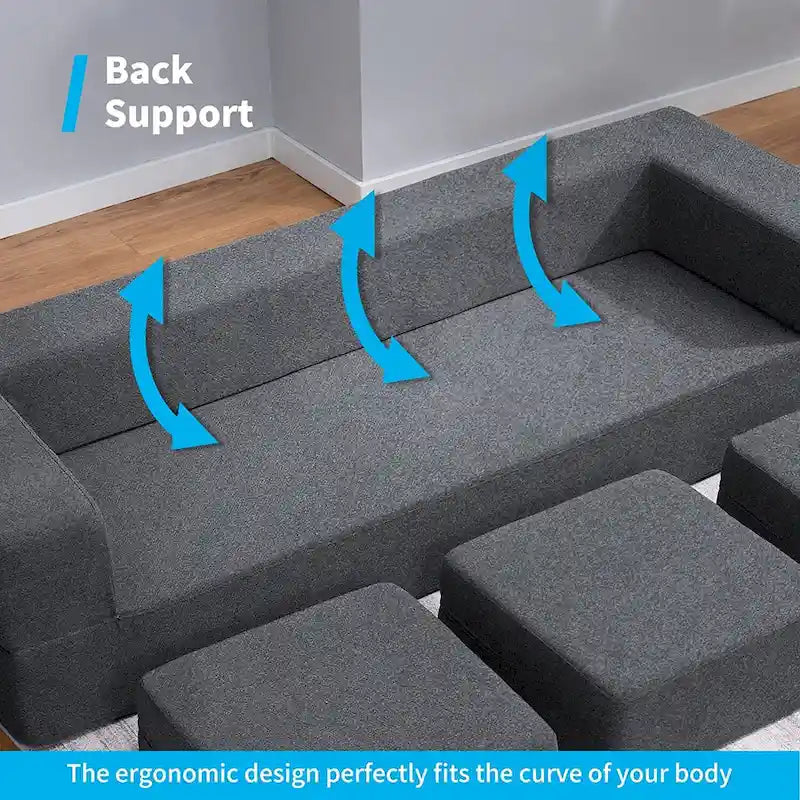 Queen Convertible Velvet Futon Sofa Bed with 3 Ottomans