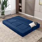 Queen Convertible Velvet Futon Sofa Bed with 3 Ottomans