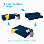 Queen Convertible Velvet Futon Sofa Bed with 3 Ottomans