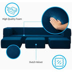 Queen Convertible Velvet Futon Sofa Bed with 3 Ottomans