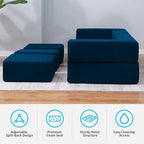 Queen Convertible Velvet Futon Sofa Bed with 3 Ottomans