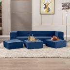Queen Convertible Velvet Futon Sofa Bed with 3 Ottomans