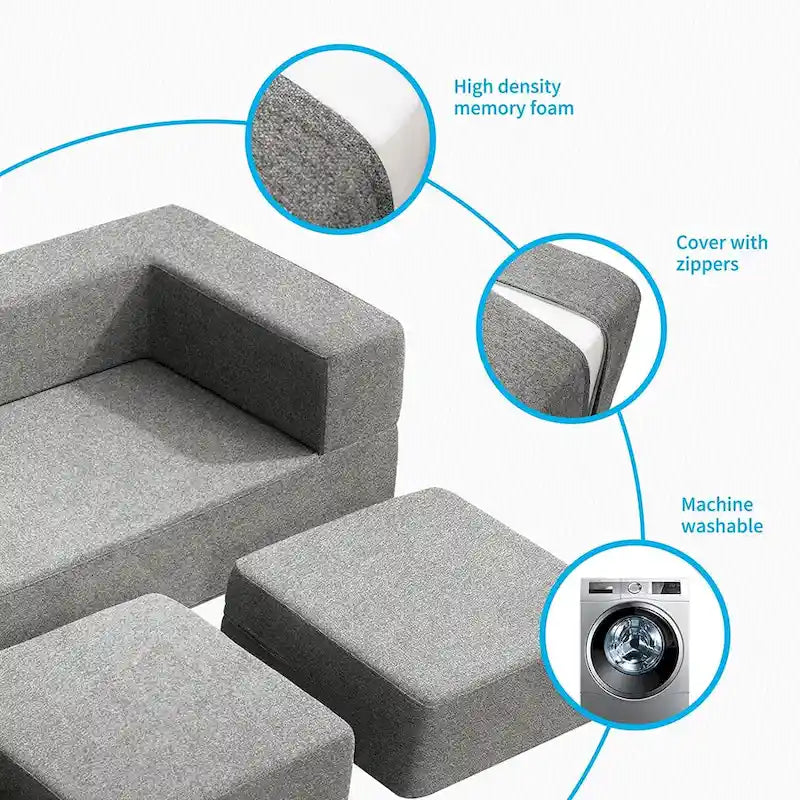 Queen Convertible Velvet Futon Sofa Bed with 3 Ottomans