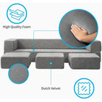 Queen Convertible Velvet Futon Sofa Bed with 3 Ottomans
