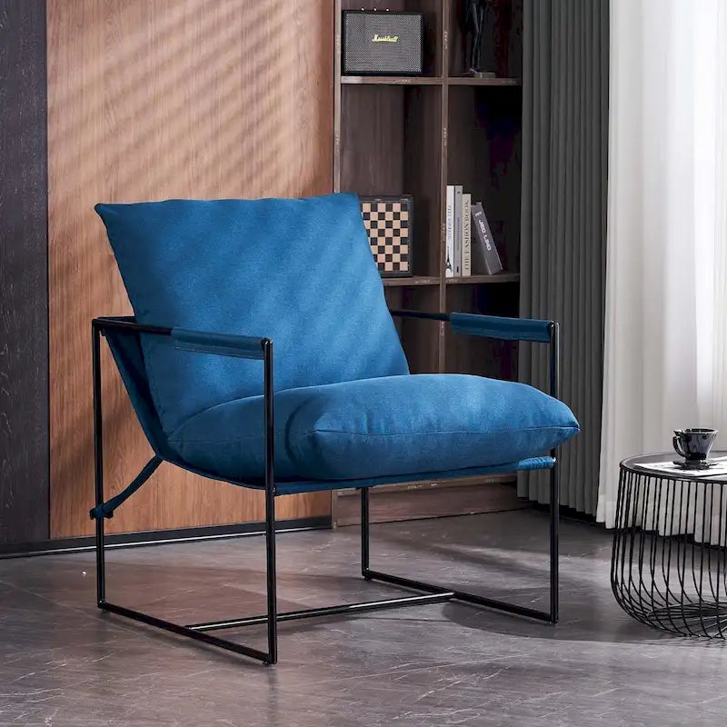 Modern Linen Sling Accent Chair with Metal Frame