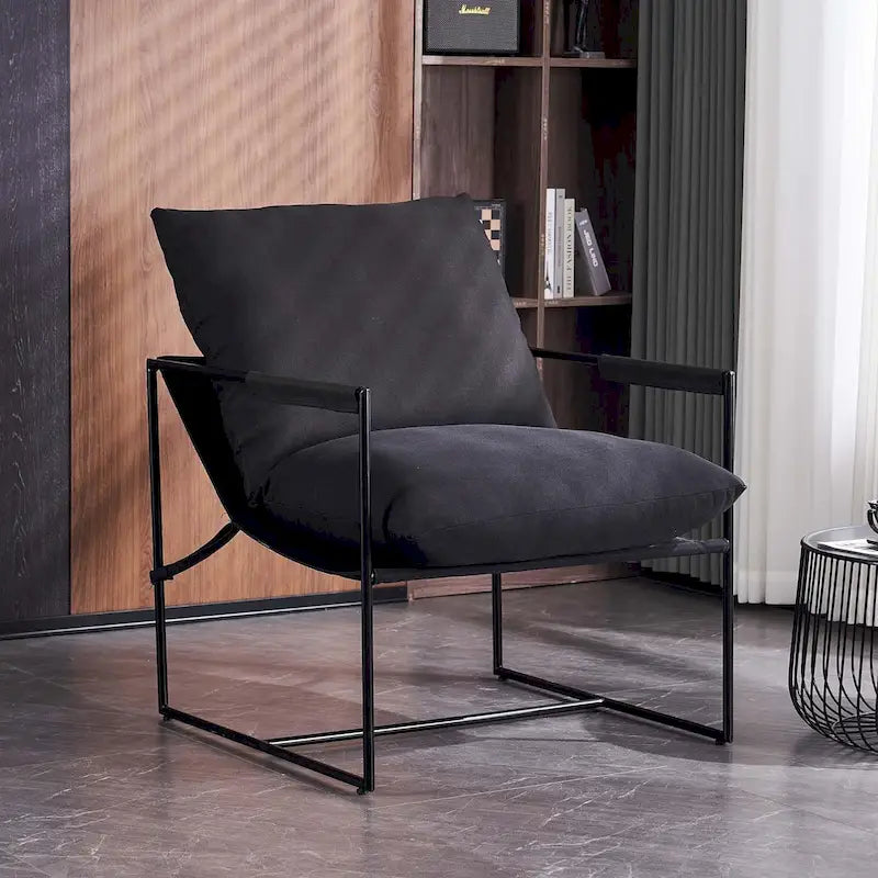Modern Linen Sling Accent Chair with Metal Frame