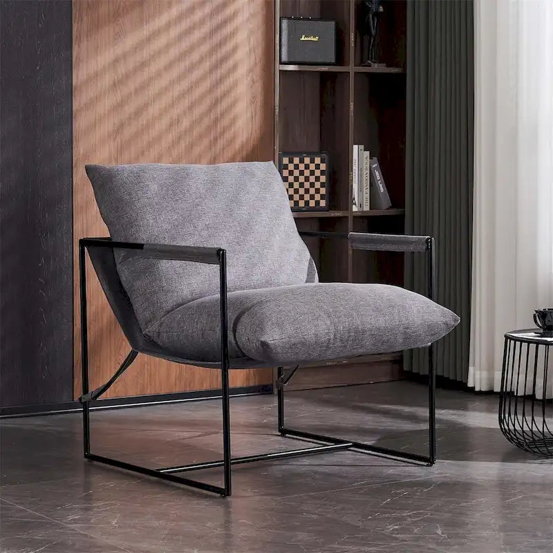 Modern Linen Sling Accent Chair with Metal Frame