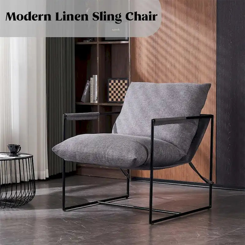 Modern Linen Sling Accent Chair with Metal Frame