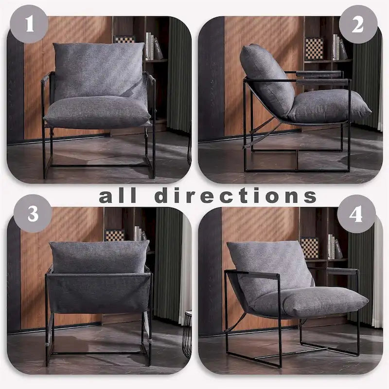 Modern Linen Sling Accent Chair with Metal Frame