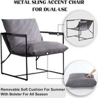 Modern Linen Sling Accent Chair with Metal Frame