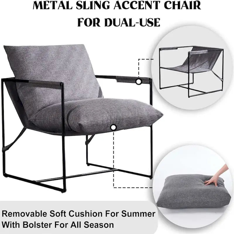 Modern Linen Sling Accent Chair with Metal Frame
