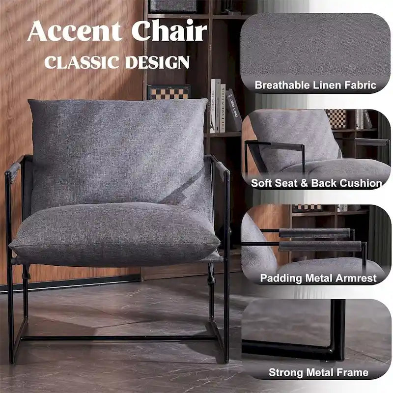 Modern Linen Sling Accent Chair with Metal Frame