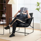 Modern Linen Sling Accent Chair with Metal Frame