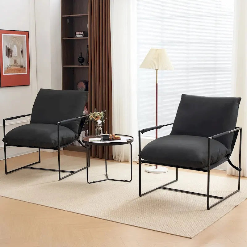 Modern Linen Sling Accent Chair with Metal Frame