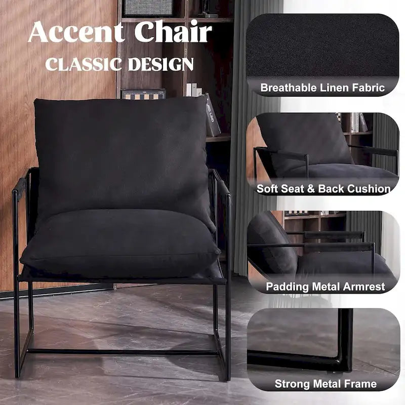 Modern Linen Sling Accent Chair with Metal Frame