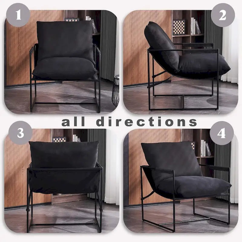 Modern Linen Sling Accent Chair with Metal Frame