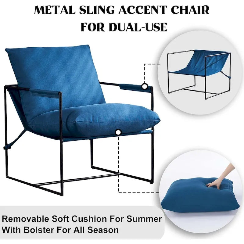 Modern Linen Sling Accent Chair with Metal Frame