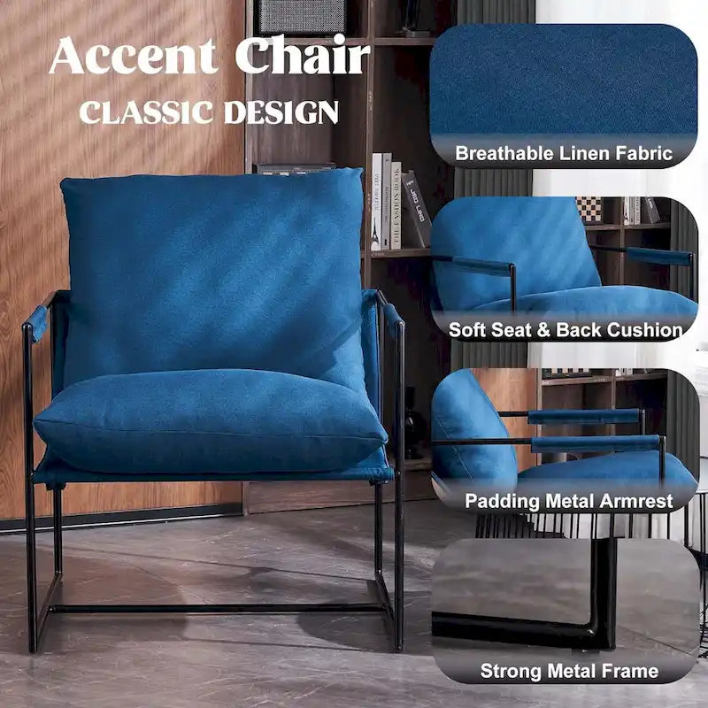 Modern Linen Sling Accent Chair with Metal Frame