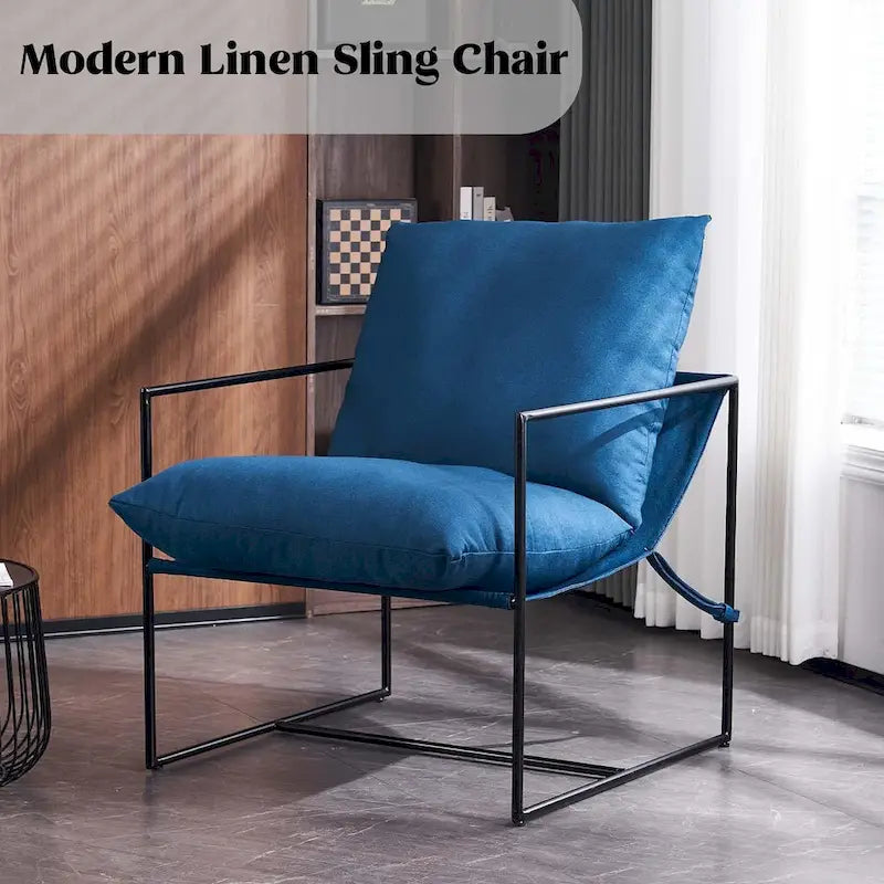 Modern Linen Sling Accent Chair with Metal Frame