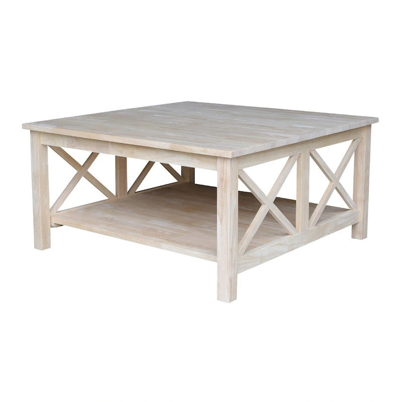 Solid Wood Square Coffee Table with Shelf - 36 x 36