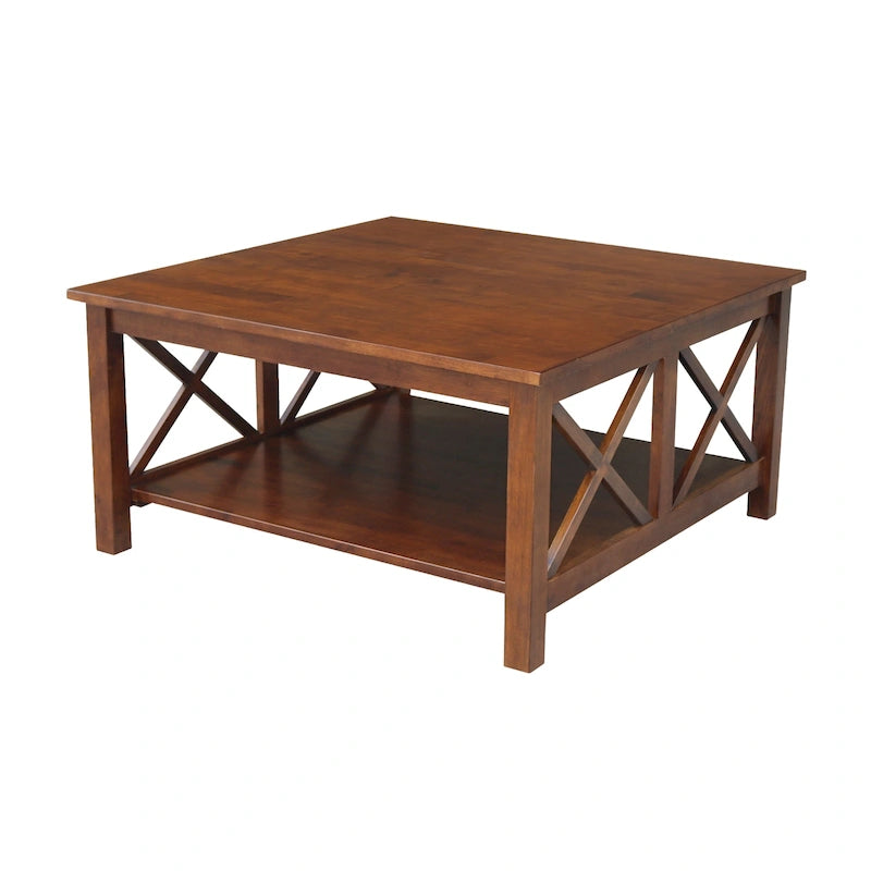 Solid Wood Square Coffee Table with Shelf - 36 x 36